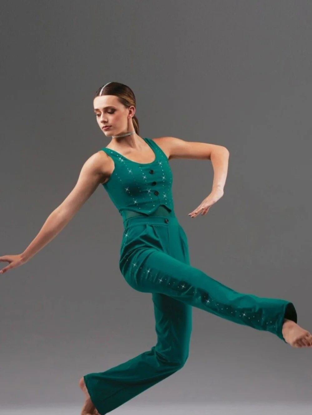 Weissman. Teal Jumpsuit with Embellished Detail For Dance. Size LC. Like New